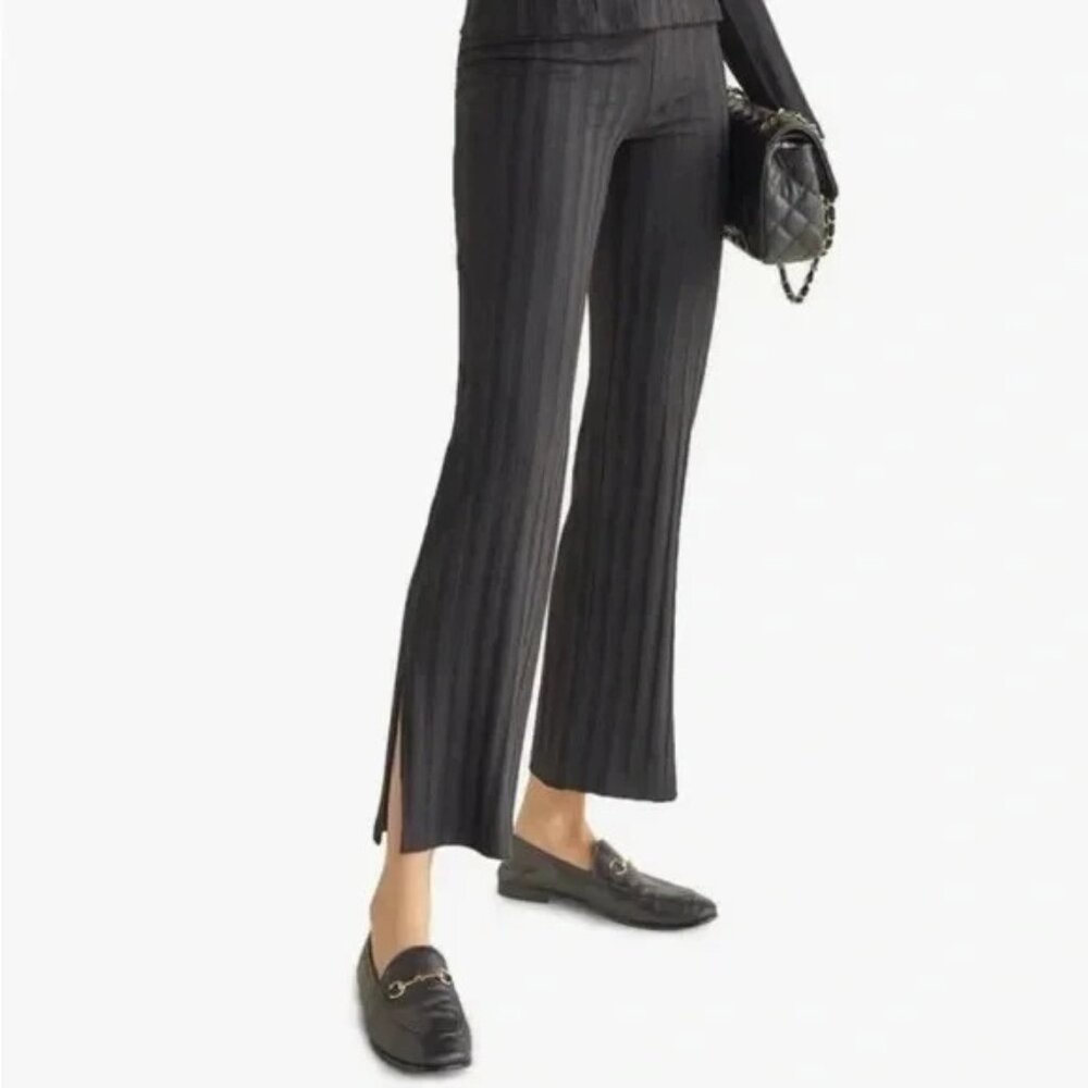 REFORMATION Hana High Waist Minimalist Ribbed Knit Flare Pants w/Hem Slit XS